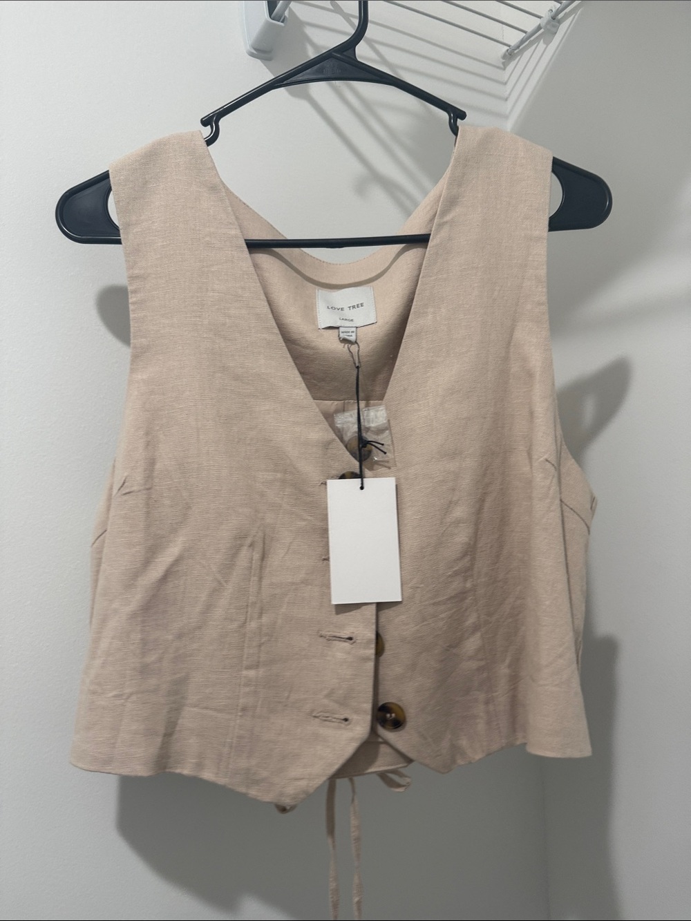 Love Tree Beige Linen-Blend Crop Vest
